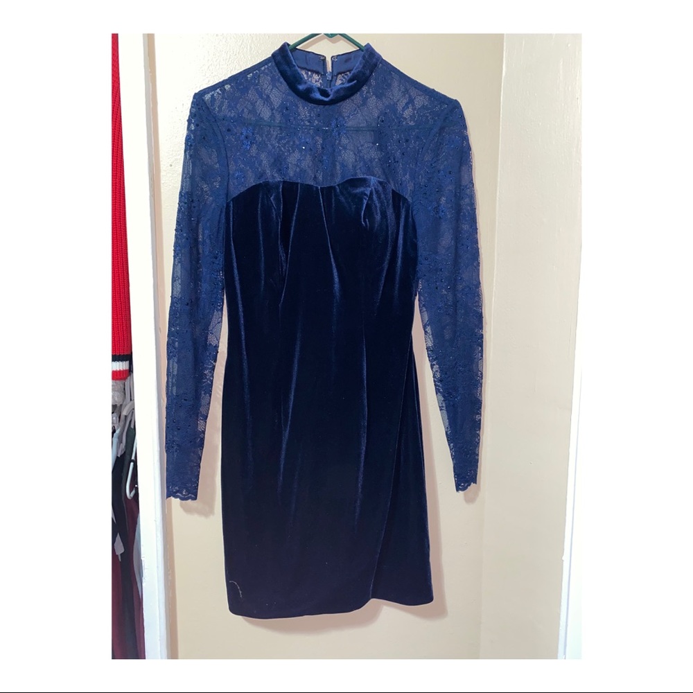 Navy Laced Back Velvet Dress